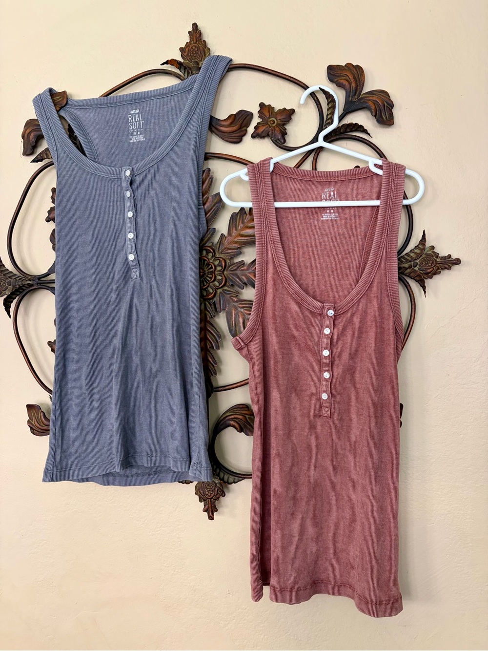 Aerie Tank Top Bundle Dusty Rose & Slate Blue Cotton/Poly Stretchable Medium